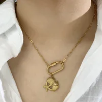 Starfish Conch Hippocampus Vintage Style Marine Style 304 Stainless Steel 18K Gold Plated Pendant Necklace Plating Lobster Trigger Clasp Closure main image 5