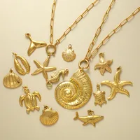 Starfish Conch Dolphin Vintage Style Marine Style 304 Stainless Steel 18K Gold Plated Pendant Necklace Lobster Trigger Clasp Closure main image 1