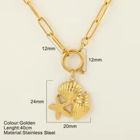 Starfish Conch Dolphin Vintage Style Marine Style 304 Stainless Steel 18K Gold Plated Pendant Necklace Lobster Trigger Clasp Closure sku image 6