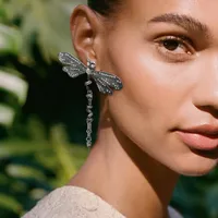 1 Pair Dragonfly Classical Retro Brass Diamond Drop Earrings main image 1