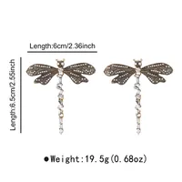 1 Pair Dragonfly Classical Retro Brass Diamond Drop Earrings main image 2