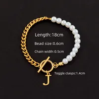 Letter Simple Style Classic Style 201 Stainless Steel 304 Stainless Steel Artificial Pearl Bracelets Wholesale sku image 10
