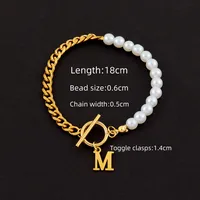 Letter Simple Style Classic Style 201 Stainless Steel 304 Stainless Steel Artificial Pearl Bracelets Wholesale sku image 13