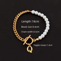 Letter Simple Style Classic Style 201 Stainless Steel 304 Stainless Steel Artificial Pearl Bracelets Wholesale sku image 24