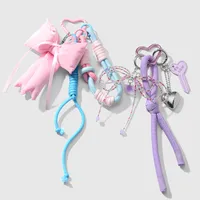 Sucré Résine Synthétique Corde Alliage De Zinc Forme De Cœur Noeud D'Arc Clé Femmes Pendentif De Sac Porte-Clés main image 1