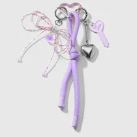 Sweet Synthetic Resin Rope Zinc Alloy Heart Shape Bow Knot Key Women's Bag Pendant Keychain sku image 2