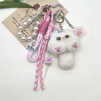Cute Plush Paw Print Cat Women's Bag Pendant Keychain sku image 3