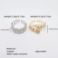Red Heart Elegant Glam French Style Zircon Copper 18K Gold Plated Silver Plated Open Rings Inlay main image 2