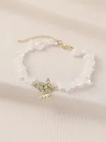 Natural Stone Zinc Alloy Vintage Style Preppy Style Vacation Butterfly Anklet sku image 1