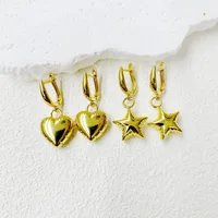 1 Par Estrella Corazón Rojo Princesa Lindo Romántico Cobre Chapados En Oro De 18K Pendientes De Gota main image 1