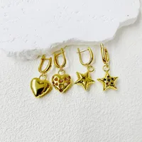 1 Par Estrella Corazón Rojo Princesa Lindo Romántico Cobre Chapados En Oro De 18K Pendientes De Gota main image 3