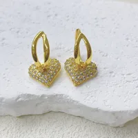 1 Paire Coeur Rouge Élégant Glamour Style Moderne Le Cuivre Plaqué Or 18K Zircon Placage Boucles D'oreilles main image 5