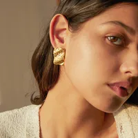 1 Paire Couleur Unie Modèle De Forgeage Rectangle Élégant Femme Vacances Acier Inoxydable 304 Plaqué Or 18K Placage Boucles D'Oreilles main image 1