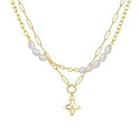Géométrique Star Élégant Femme Formel Perle D'eau Douce Perle D'eau Douce Le Cuivre Plaqué Or K Collier En Couches Asymétrique Placage Fermeture À Boucle De Type Homard main image 7