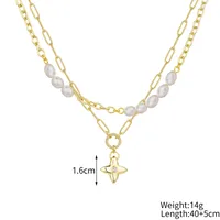 Géométrique Star Élégant Femme Formel Perle D'eau Douce Perle D'eau Douce Le Cuivre Plaqué Or K Collier En Couches Asymétrique Placage Fermeture À Boucle De Type Homard main image 2