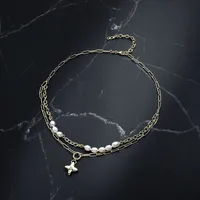 Geométrico Estrella Elegante Señora Formal Perlas De Agua Dulce Perlas De Agua Dulce Cobre Chapado En Oro K. Collares En Capas Asimétrico Enchapado Cierre Con Gatillo De Langosta main image 4