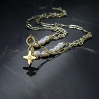 Geométrico Estrella Elegante Señora Formal Perlas De Agua Dulce Perlas De Agua Dulce Cobre Chapado En Oro K. Collares En Capas Asimétrico Enchapado Cierre Con Gatillo De Langosta main image 5