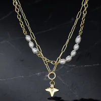 Geométrico Estrella Elegante Señora Formal Perlas De Agua Dulce Perlas De Agua Dulce Cobre Chapado En Oro K. Collares En Capas Asimétrico Enchapado Cierre Con Gatillo De Langosta main image 1