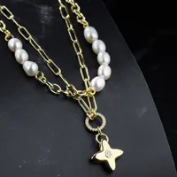 Géométrique Star Élégant Femme Formel Perle D'eau Douce Perle D'eau Douce Le Cuivre Plaqué Or K Collier En Couches Asymétrique Placage Fermeture À Boucle De Type Homard main image 6