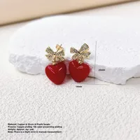 Elegante Señora Reina Cobre Cereza Corazón Rojo Nudo De Lazo Enchapado Resina Circón Chapados En Oro De 18K Mujeres Conjunto De Joyas main image 9