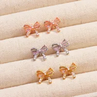 1 Par Nudo De Lazo Dulce Estilo Simple Cobre Chapados En Oro De 18K Chapado En Oro Circón Embutido Pendientes main image 1