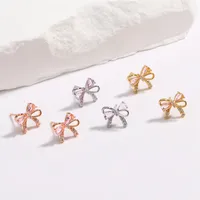 1 Pair Bow Knot Sweet Simple Style Copper 18K Gold Plated Gold Plated Zircon Inlay Ear Studs main image 3