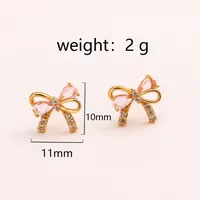 1 Par Nudo De Lazo Dulce Estilo Simple Cobre Chapados En Oro De 18K Chapado En Oro Circón Embutido Pendientes main image 2