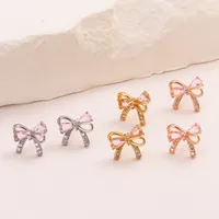 1 Paire Noeud D'Arc Sucré Style Simple Le Cuivre Plaqué Or 18K Plaqué Or Zircon Incruster Boucles D'Oreilles main image 7