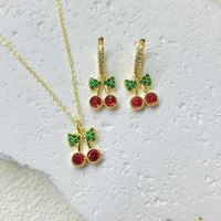 Glam Cute Pastoral Copper Cherry Strawberry Enamel Plating Resin Zircon 18K Gold Plated Women's Jewelry Set main image 3