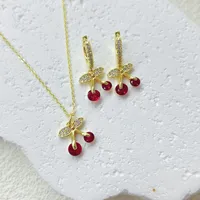 Glam Cute Pastoral Copper Cherry Strawberry Enamel Plating Resin Zircon 18K Gold Plated Women's Jewelry Set main image 1