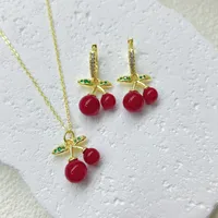 Glamour Lindo Pastoral Cobre Cereza Fresa Esmalte Enchapado Resina Circón Chapados En Oro De 18K Mujeres Conjunto De Joyas main image 2
