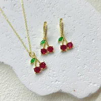 Glam Cute Pastoral Copper Cherry Strawberry Enamel Plating Resin Zircon 18K Gold Plated Women's Jewelry Set main image 4