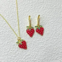Glam Cute Pastoral Copper Cherry Strawberry Enamel Plating Resin Zircon 18K Gold Plated Women's Jewelry Set main image 7