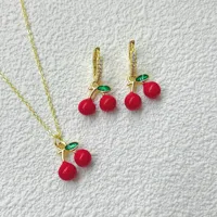 Glam Cute Pastoral Copper Cherry Strawberry Enamel Plating Resin Zircon 18K Gold Plated Women's Jewelry Set main image 6