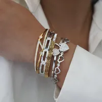 Heart Shape Retro Classic Style 18K Gold Plated 304 Stainless Steel Artificial Diamond Bangle In Bulk main image 3