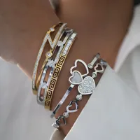 Heart Shape Retro Classic Style 18K Gold Plated 304 Stainless Steel Artificial Diamond Bangle In Bulk main image 6
