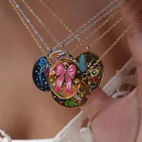 Rabbit Animal Bow Knot Vintage Style Zircon 304 Stainless Steel 18K Gold Plated Pendant Necklace Enamel Plating Lobster Trigger Clasp Closure main image 1