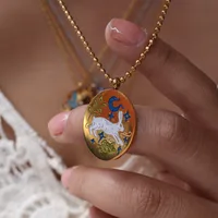 Rabbit Animal Bow Knot Vintage Style Zircon 304 Stainless Steel 18K Gold Plated Pendant Necklace Enamel Plating Lobster Trigger Clasp Closure main image 2