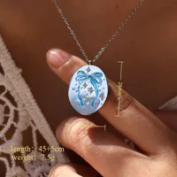 Rabbit Animal Bow Knot Vintage Style Zircon 304 Stainless Steel 18K Gold Plated Pendant Necklace Enamel Plating Lobster Trigger Clasp Closure sku image 2