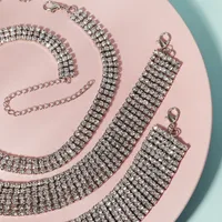 Solid Color Elegant Lady Shiny Rhinestone Copper Necklace Lobster Trigger Clasp Closure main image 2