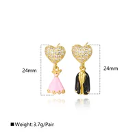 1 Paire Coeur Rouge Élégant Mignon Mariage Le Cuivre Plaqué Or 18K Zircon Émail Placage Incruster Boucles D'oreilles main image 2