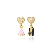 1 Pair Red Heart Elegant Cute Wedding Copper 18K Gold Plated Zircon Enamel Plating Inlay Drop Earrings main image 5