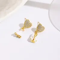 1 Pair Red Heart Elegant Cute Wedding Copper 18K Gold Plated Zircon Enamel Plating Inlay Drop Earrings sku image 2