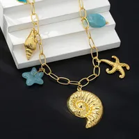 Starfish Conch Dolphin Elegant Retro Lady Zinc Alloy Multi Charms Necklace Wholesale main image 3