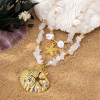 Scallop Starfish Conch Marine Style 18K Gold Plated Alloy Seed Bead Multi Charms Necklace Wholesale sku image 1