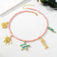 Scallop Starfish Conch Marine Style 18K Gold Plated Alloy Seed Bead Multi Charms Necklace Wholesale sku image 3