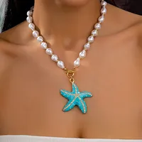 Starfish Marine Style Imitation Pearl Zinc Alloy Pendant Necklace Wholesale main image 1