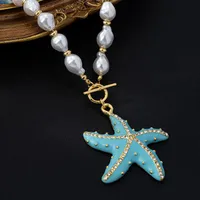 Starfish Marine Style Imitation Pearl Zinc Alloy Pendant Necklace Wholesale sku image 1
