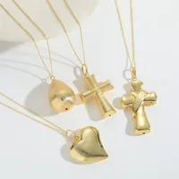 Cross Heart Shape Casual Classic Style Copper 14K Gold Plated Pendant Necklace Polishing Lobster Trigger Clasp Closure main image 4