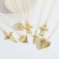 Cross Heart Shape Casual Classic Style Copper 14K Gold Plated Pendant Necklace Polishing Lobster Trigger Clasp Closure main image 5